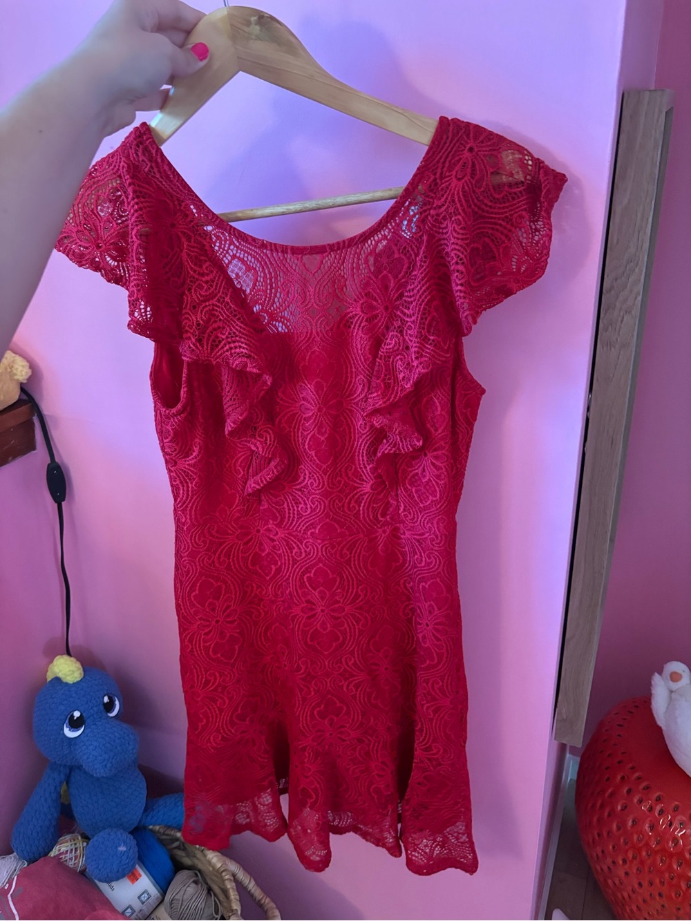 Red Lace Ruffle Dress